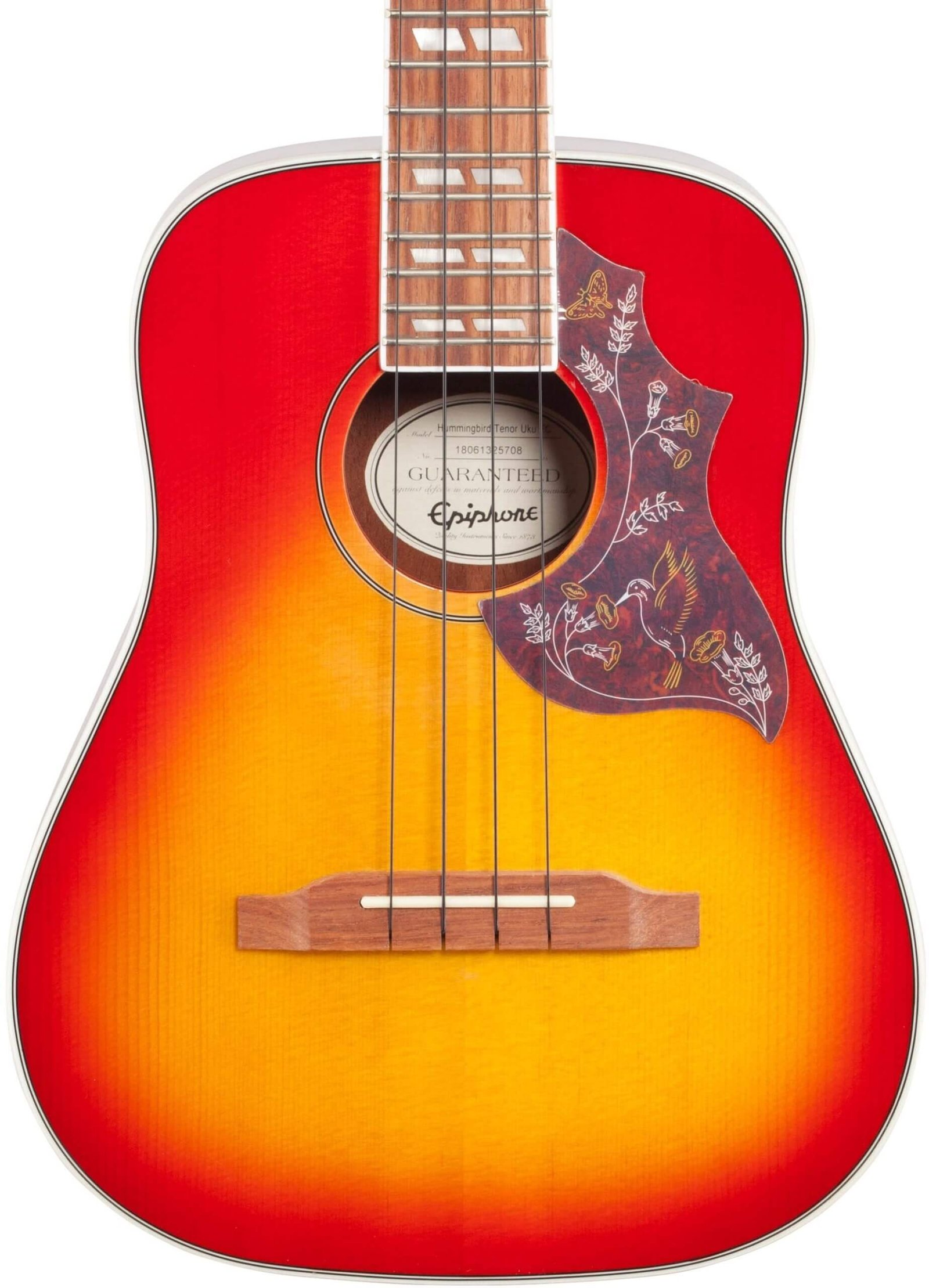 Epiphone Hummingbird Tenor Acoustic-Electric Ukulele (with Gig Bag), Faded Cherry Sunburst