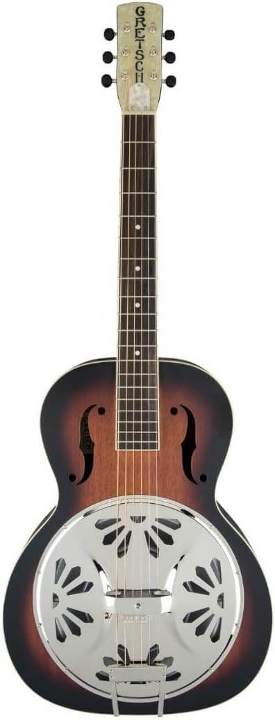Gretsch 6 String Resonator Electric Guitar with Bobtail Round Neck with Gretsch Ampli-Sonic Diaphragm Resonator Cone Right-Handed, 2-Color Sunburst