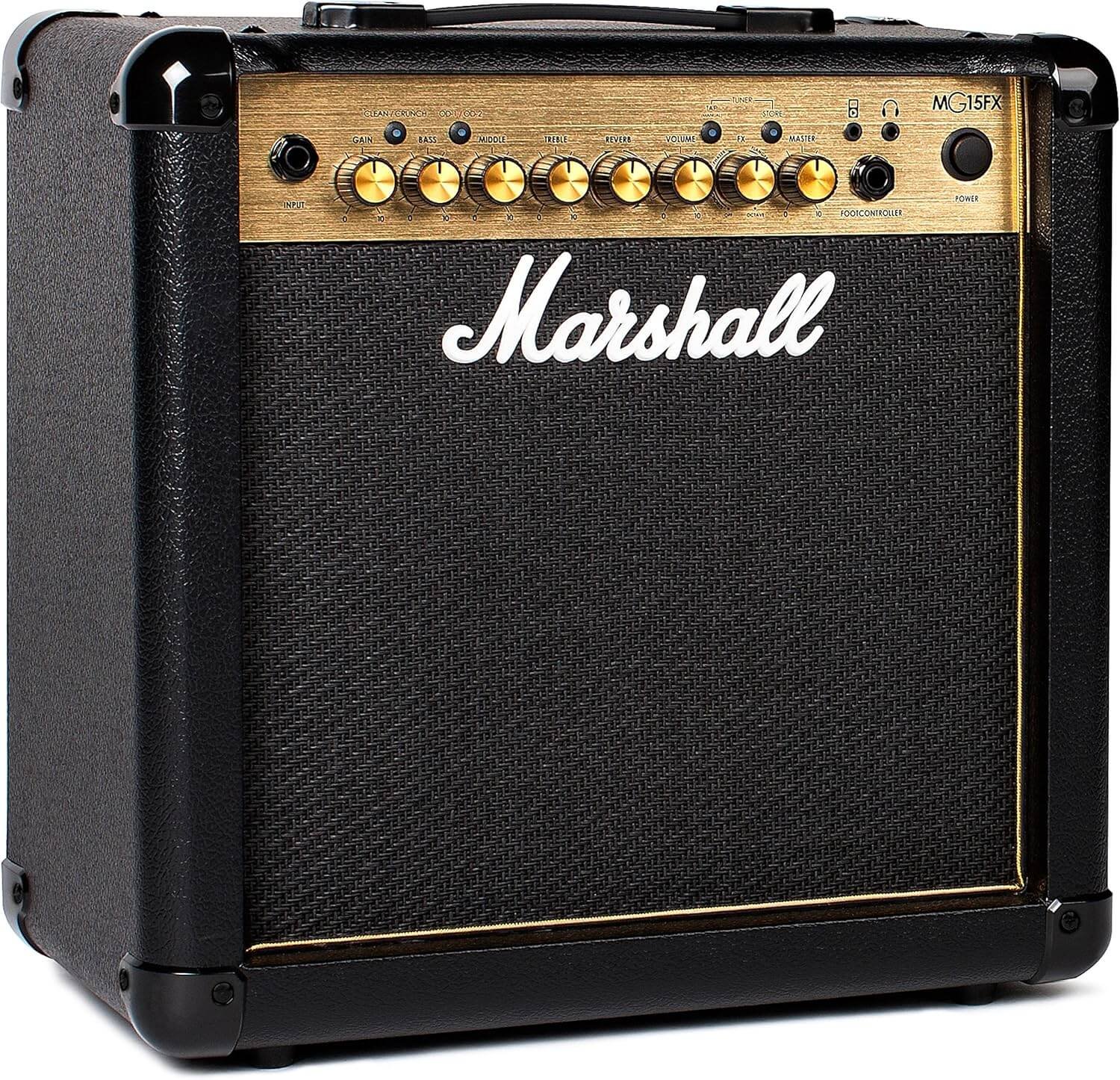 Marshall Mg15Gfx Guitar Combo Amplifier with Built-in Effects, Exercise Amplifier Suitable for Electric Guitar, Black and Gold