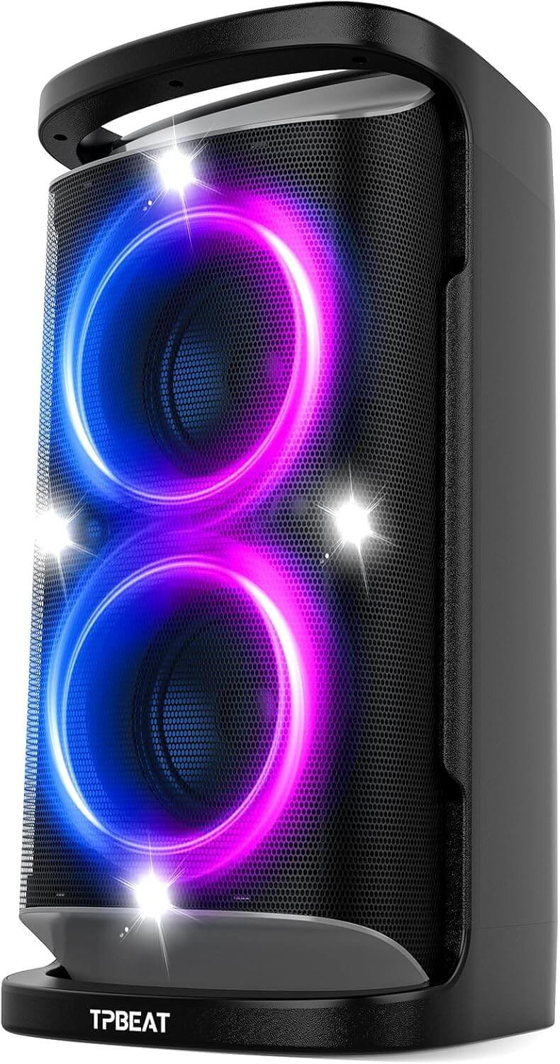 TPBEAT Portable Bluetooth Party Speaker, 160W Peak Powerful Loud Sound Deep Bass Wireless Speaker Large Subwoofer Fast Charging with Led Light Show for Outdoor Home Party Camping