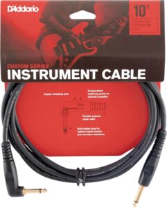 D’Addario Accessories Custom Series Guitar Cables - Instrument Cable with ¼ Inch Ends - High Performance Guitar Cord - For Guitars, Bass, Keyboards - Mono - Right Angle, 10 feet