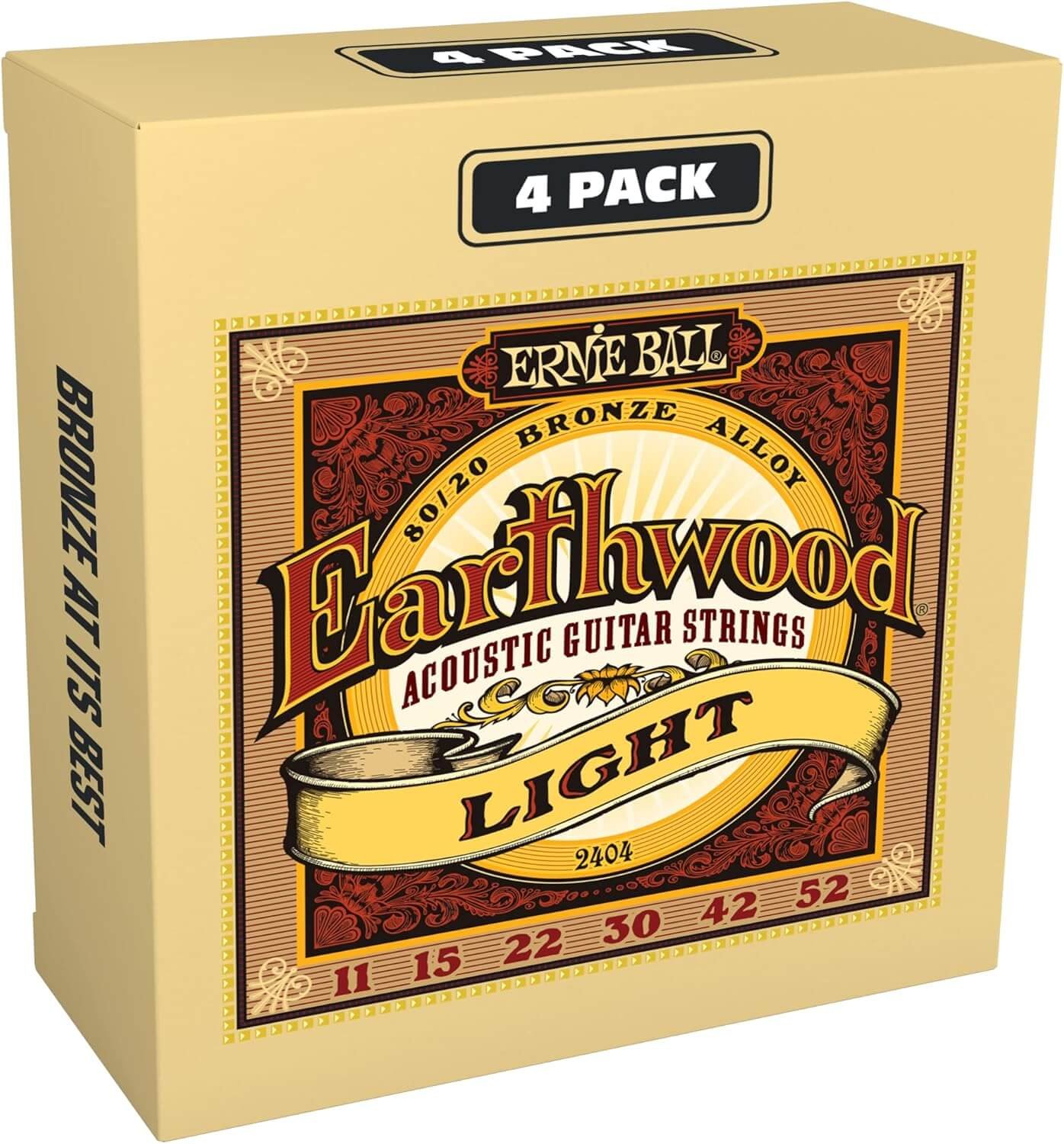 Ernie Ball Earthwood 80/20 Bronze Light Acoustic Guitar Strings 4 pack - 11-52 Gauge (P02404)
