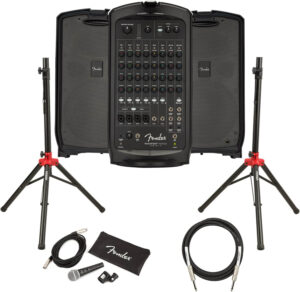 Fender Passport Venue S2 Portable PA System Bundle with Compact Speaker Stands, Microphone, Mic Stand Clip, XLR Cable, and Instrument Cable