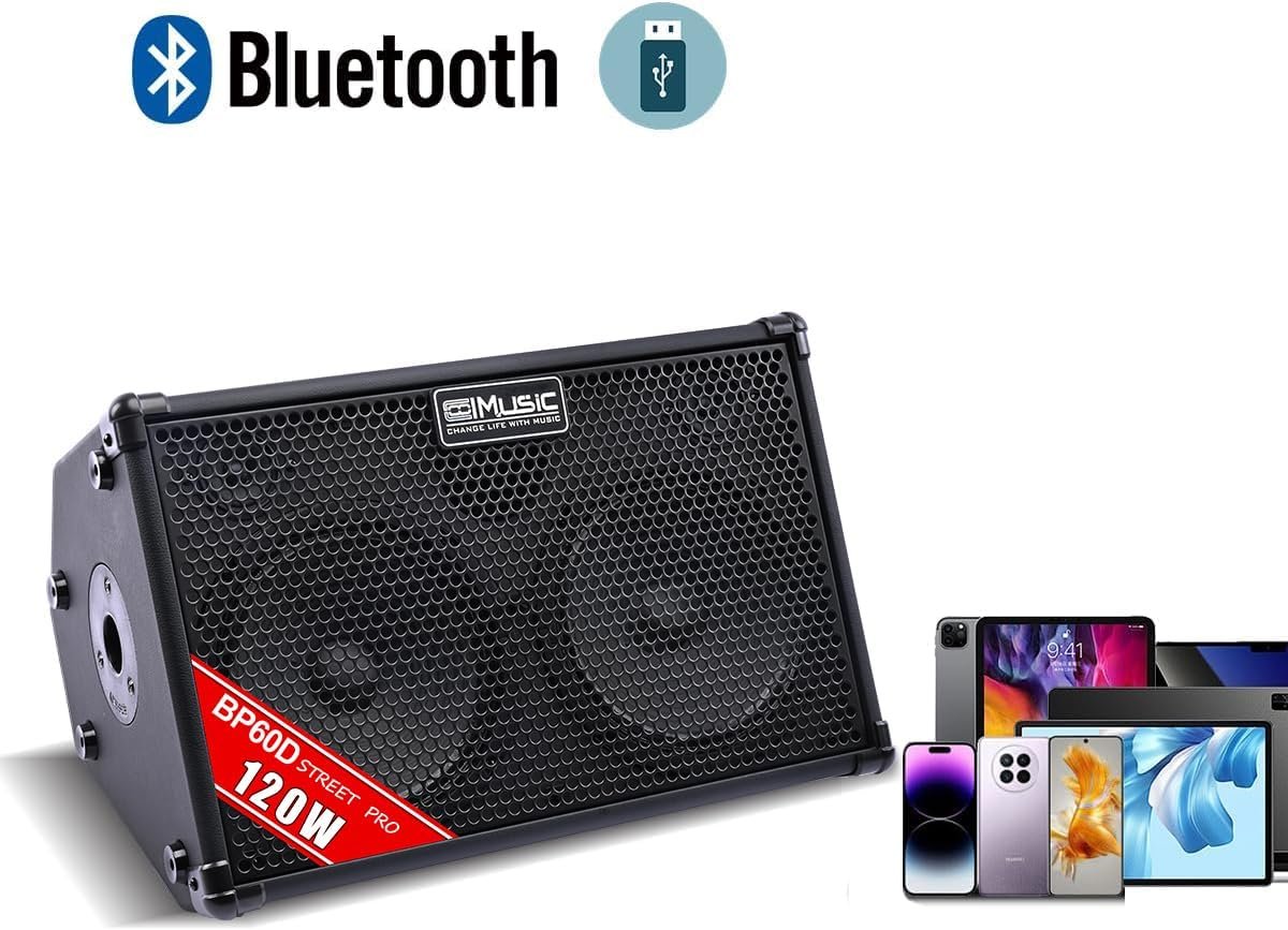 Coolmusic 120W Professional Acoustic Guitar Amp with Bluetooth | 7 Inputs, Studio-Grade Reverb/Chorus/Delay, 2-Band EQ | 3-Year Warranty