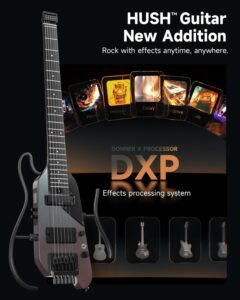 Donner HUSH X PRO Electric Guitar Kit - Smart Travel Guitar with Dozens of Preset Combinations, 7 Tone Sim Options, Midnight Glow
