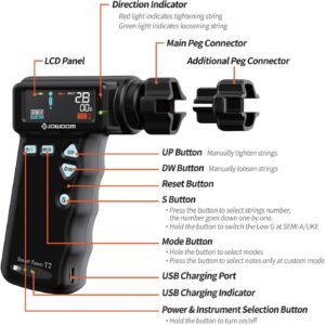 T2 Smart Automatic Guitar & Ukulele Tuner | Fast Acoustic Guitars Auto-Tuner With 180RPM Electric String Winder | Safe & Professional Grade Tuner For Ukuleles | USB Rechargeable Battery