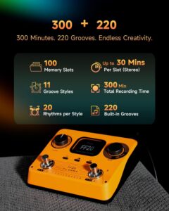 FLAMMA FF20 Looper Pedal Drum Machine, Drum Looper Guitar Pedal with Screen, 300 Min Recording, 220 Drum Grooves, 100 Loop Slots, Time Stretch, Auto Record, USB & Headphone Out, for Guitar and Bass