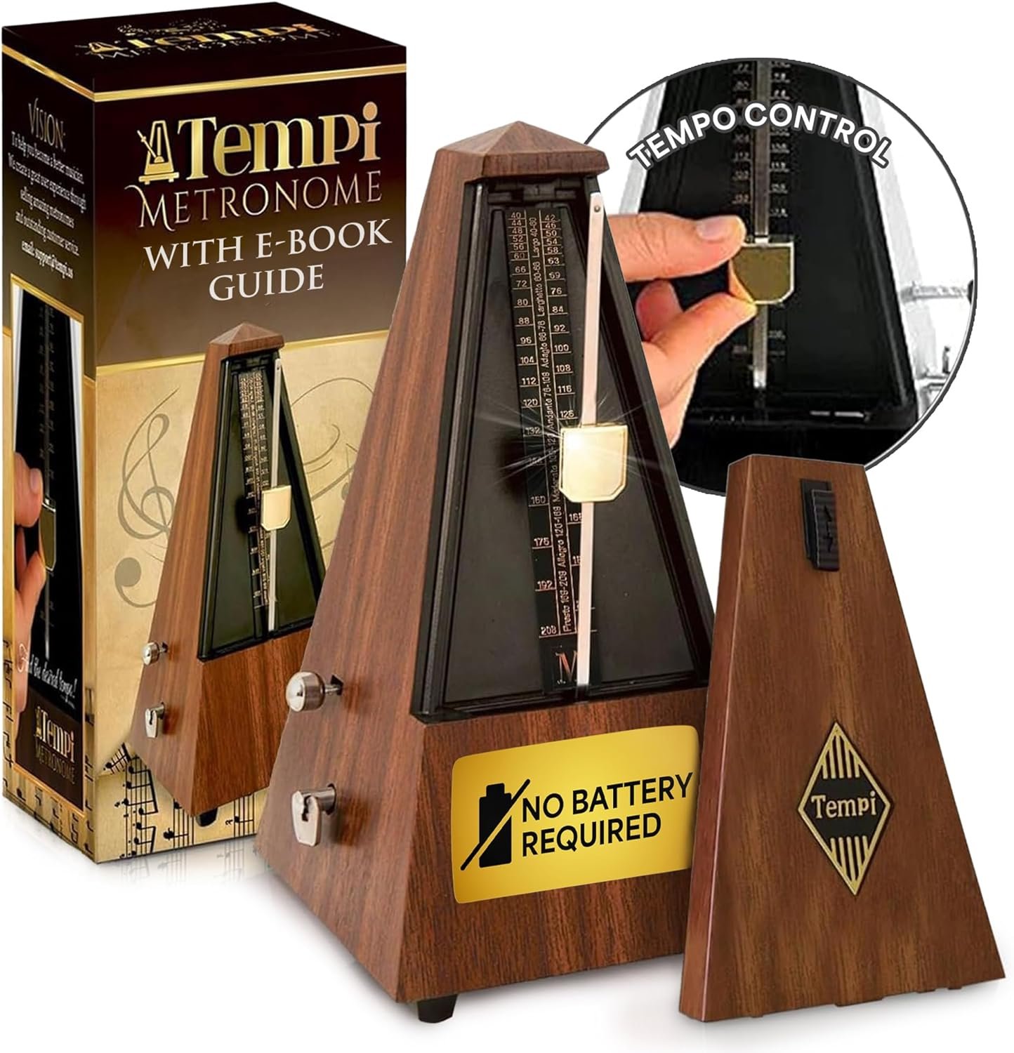 Tempi Metronome for Musicians - Mechanical Metronome for Piano, Metronome for Guitar/Violin or Metronome Music for Adults and Kids (Plastic Brown Grain Veneer)