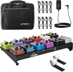 STRICH Guitar Pedal Board with Built-in Power Supply, Pedal Board 18 x 11" Lightweight 2.65lb Aluminum Alloy, PedalBoard with Pedal Cables, Bag, Hook Loop Strips PB-S18