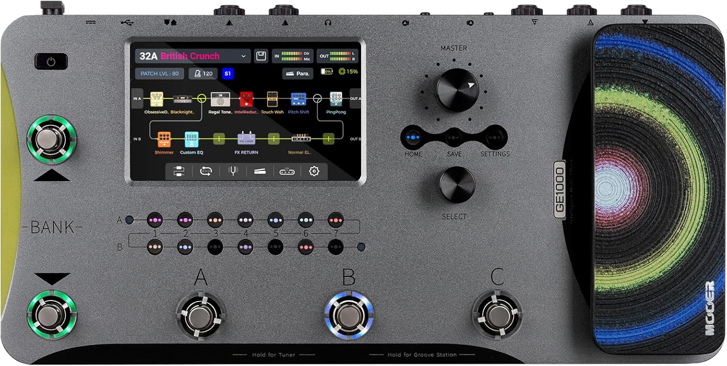 MOOER GE1000Li Guitar Multieffects Pedal Processor WIth Battery 5" Touch Screen, 288 Effects, AI Equalization Third-brand IRs, Stereo Sound, Surport XLR, MIDI Port, APP Cloud