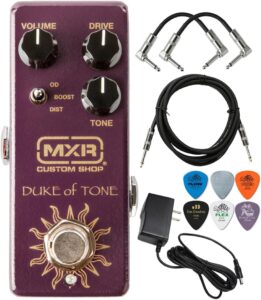MXR CSP039 Duke of Tone Overdrive Guitar Effects Pedal Custom Shop with Tonebird 9V Power Supply Patch Cable, Picks, Instrument Cable Bundle