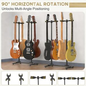Fulgutonit Guitar Stand for 4 Guitars, Heavy Duty Multi Guitar Holder Stand with Adjustable Height & 90° Gravity-Lock U-Hook, 4 Guitar Rack Floor for Electric, Acoustic, Classical Guitars & Bass