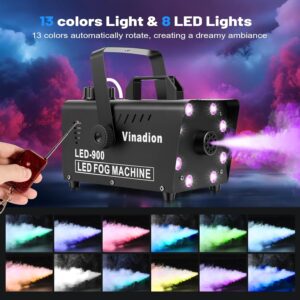 DJ fog machine with wireless remote control and LED lights for party dance floor effects