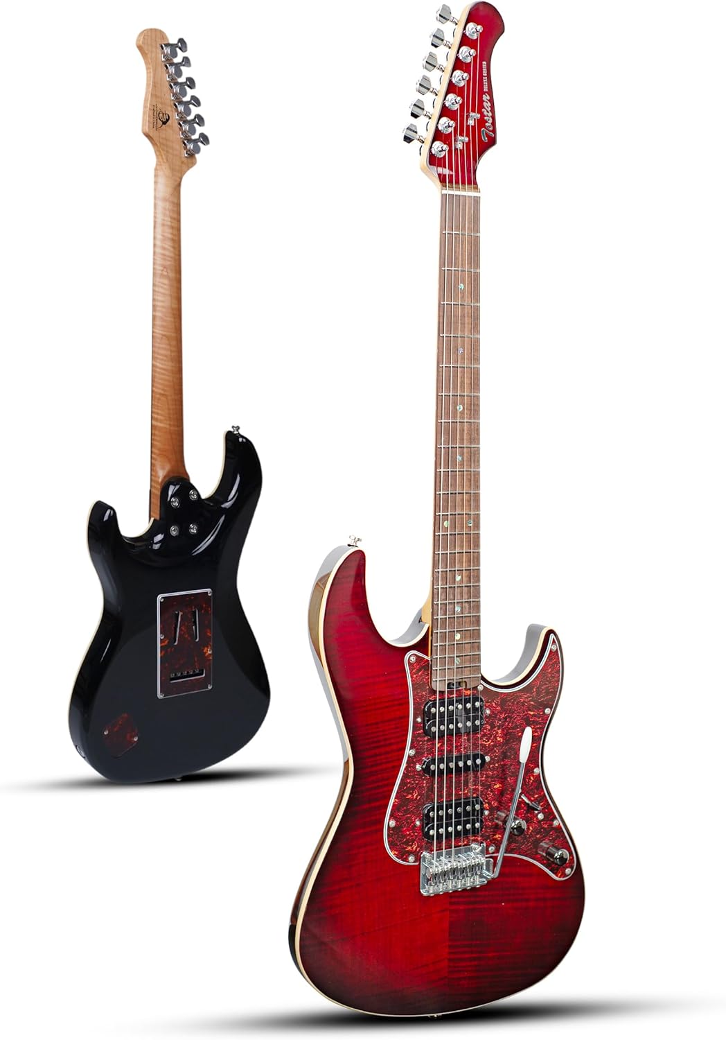 HSH red electric guitar with chrome hardware and push-pull knob