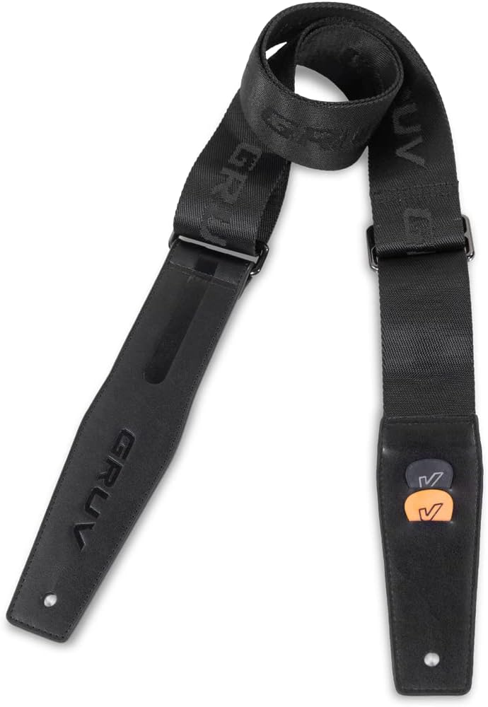 Gruv Gear adjustable black padded guitar strap for electric acoustic and bass guitar