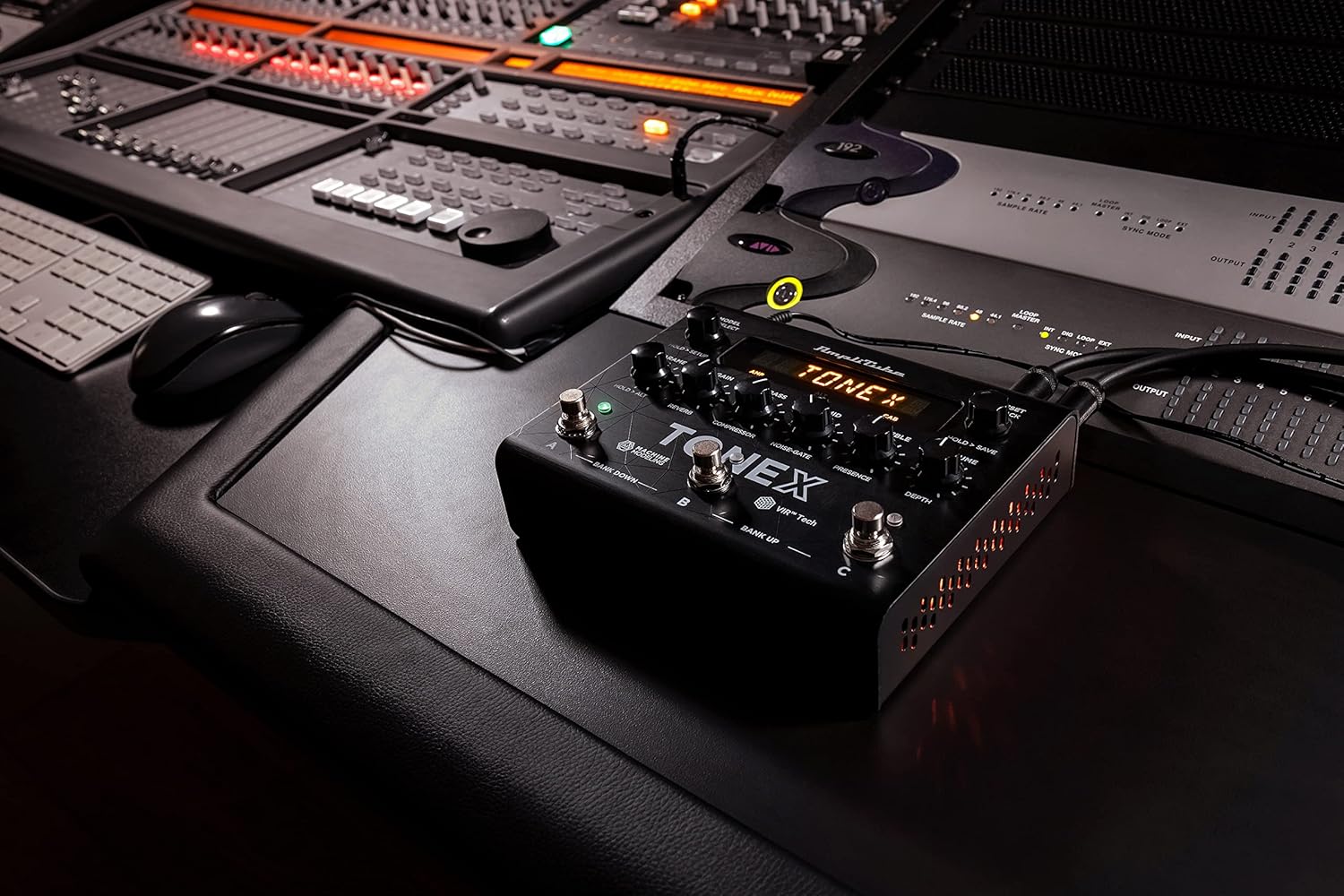 Guitarist building a personal sound using a guitar effects modeling pedal