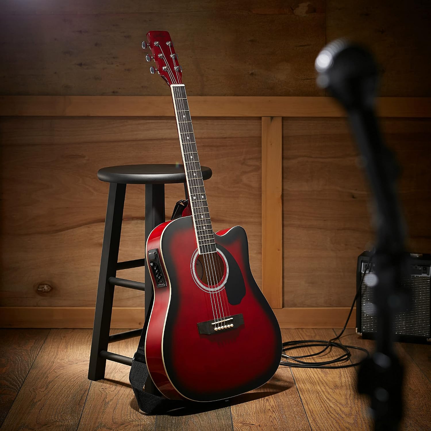 Ashthorpe red thinline acoustic-electric guitar
