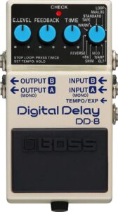 BOSS DD-8 Digital Delay guitar effects pedal with four blue control knobs