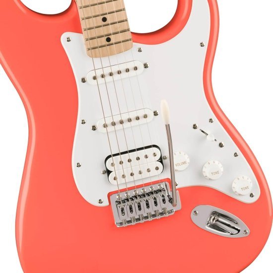 Squire Sonic Stratocaster Electric Guitar, Tahitian Coral, Maple Fingerboard, White Pickguard